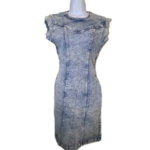 Vtg 1980s TALE-LORD Open Back Denim Dress Blue Acid Wash Short 80s 90s Size 6/7